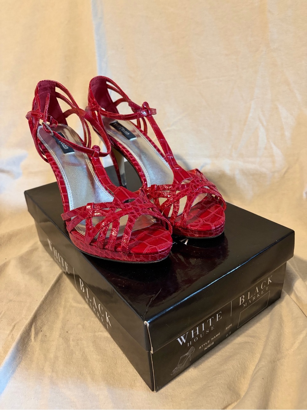 White House Black Market Red T-Strap High Heel Sandals